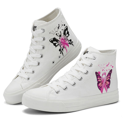 Butterfly Breast Cancer High Top Canvas Shoes