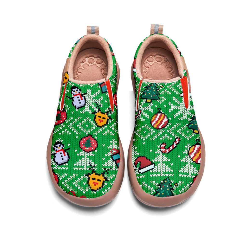 Pixel Christmas Snowman Kids Slip On