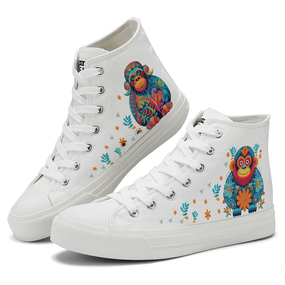 Floral Monkey High Top Canvas Shoes