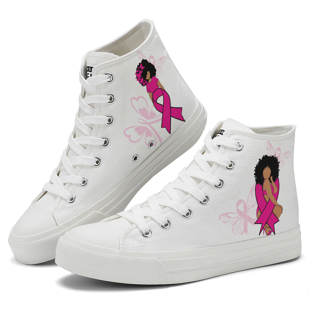 Breast Cancer High Top Canvas Shoes