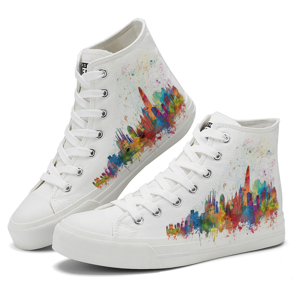 Colorful Splatter City High Top Canvas Shoes