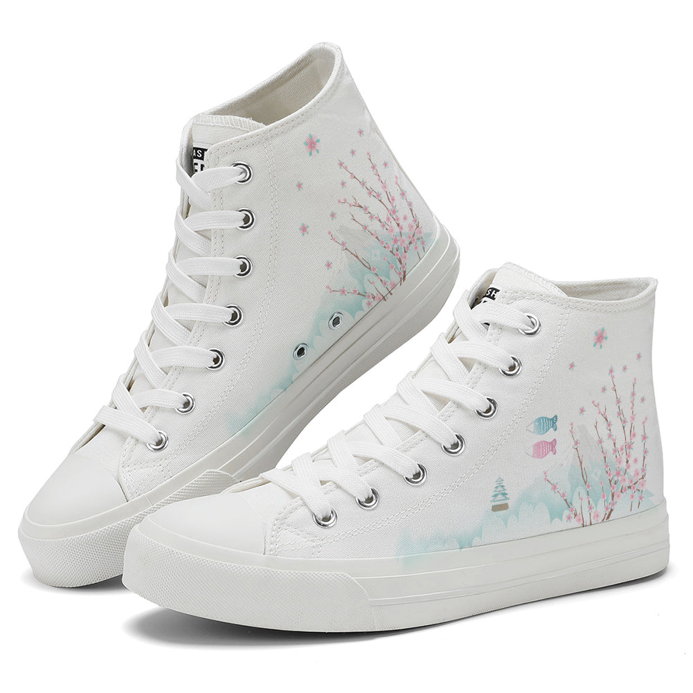 Japanese Style Cherry Blossoms High Top Canvas Shoes