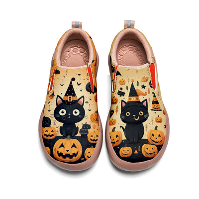 Halloween Cute Witch Black Cat Pumpkin Kids Slip On