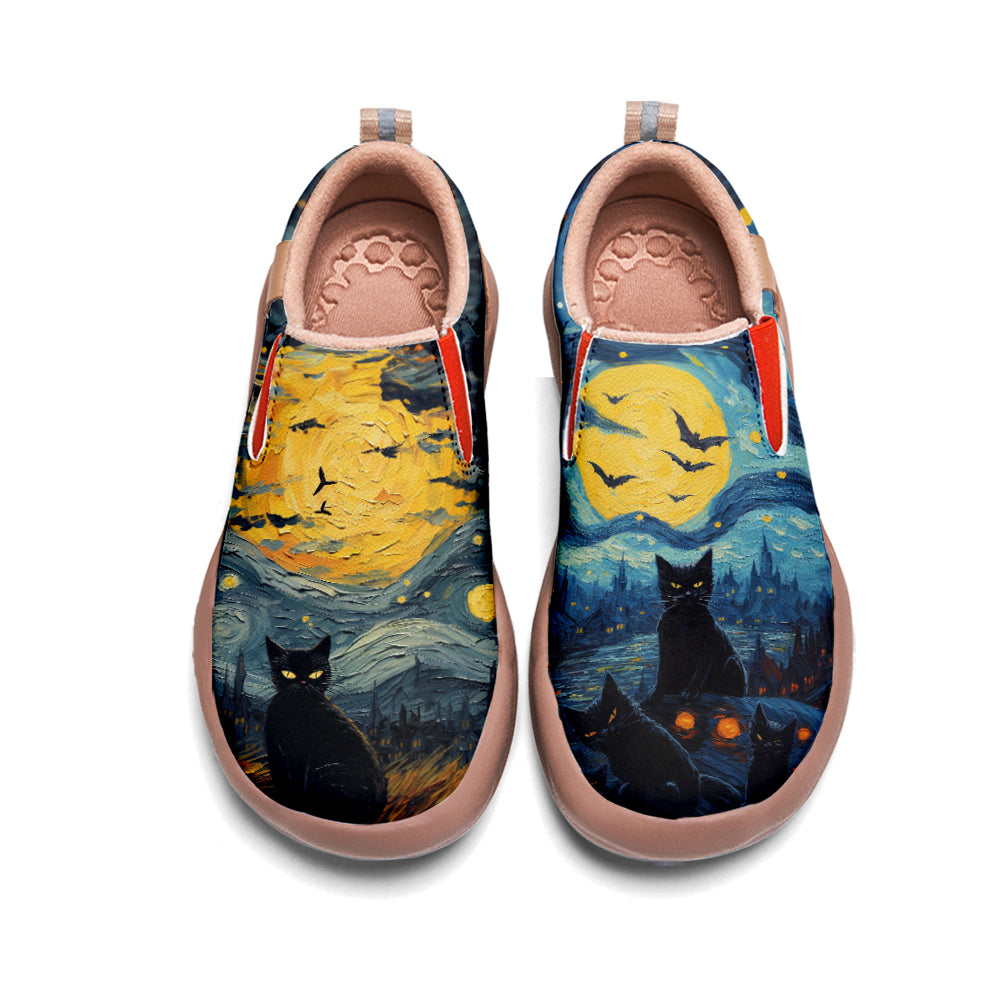 Starry Night Halloween Black Cat Slip On