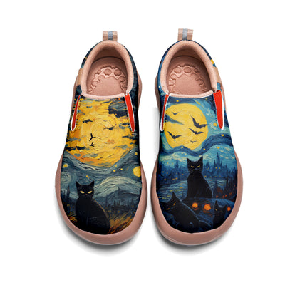 Starry Night Halloween Black Cat Slip On