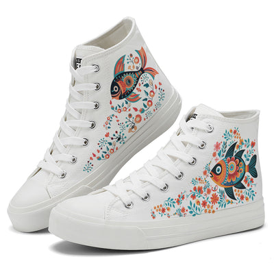 Floral Fish High Top Canvas Shoes