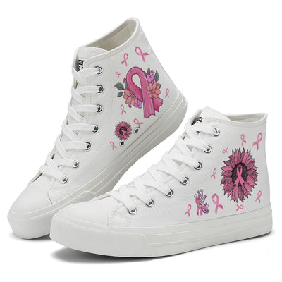 Flower Breast Cancer High Top Canvas Shoes