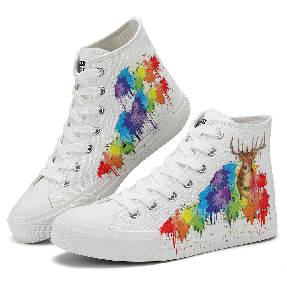 Colorful Splatter Deer High Top Canvas Shoes