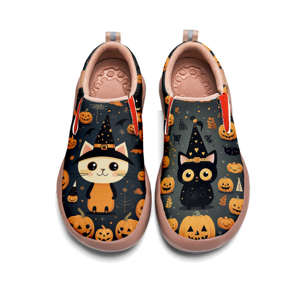 Halloween Cute Witch Cat Pumpkin Kids Slip On