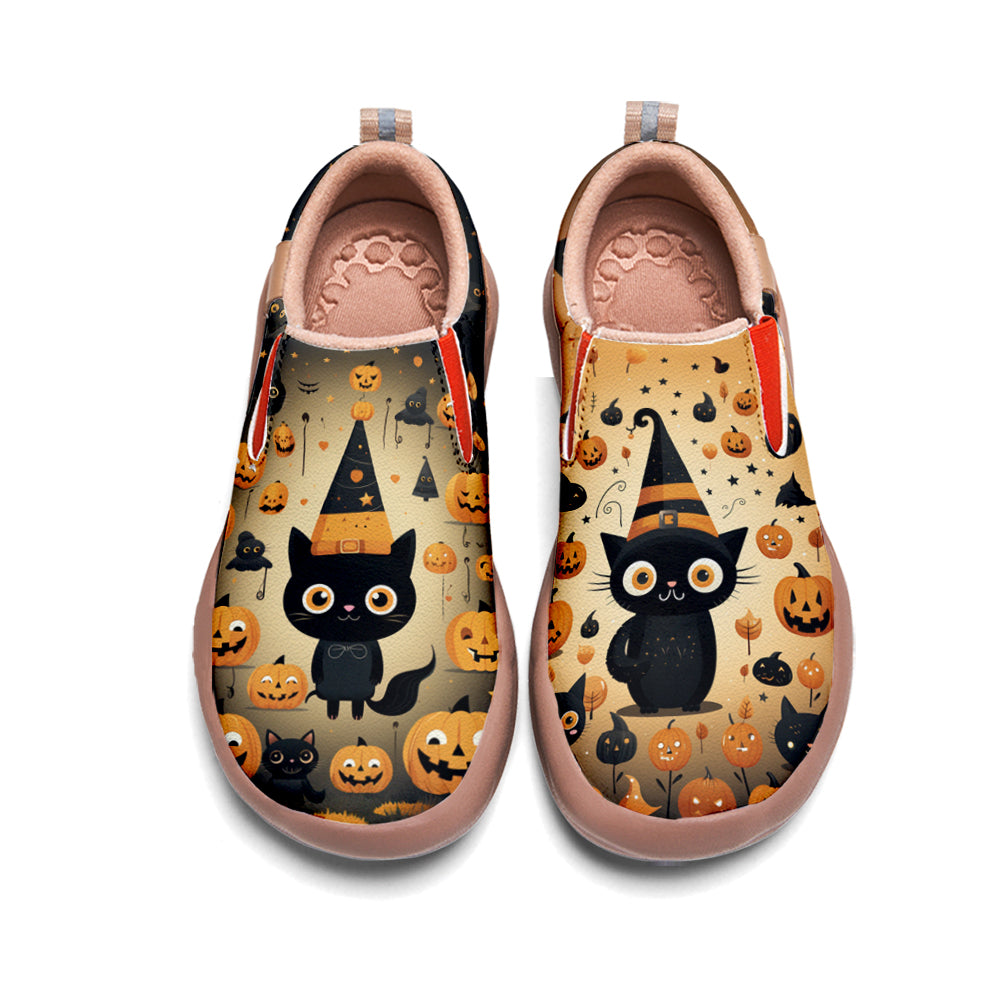 Halloween Cute Witch Black Cat Pumpkin Kids Slip On