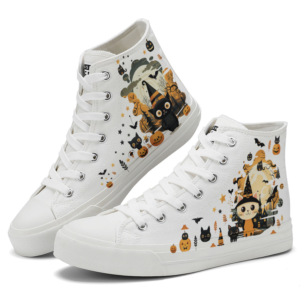 Halloween Black Cat High Top Canvas Shoes