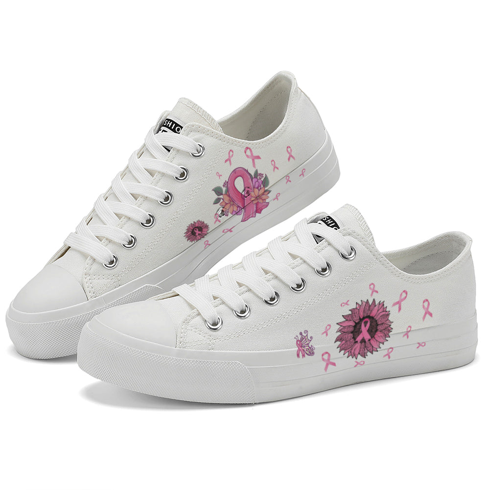 Flower Breast Cancer Low Top Canvas Shoes