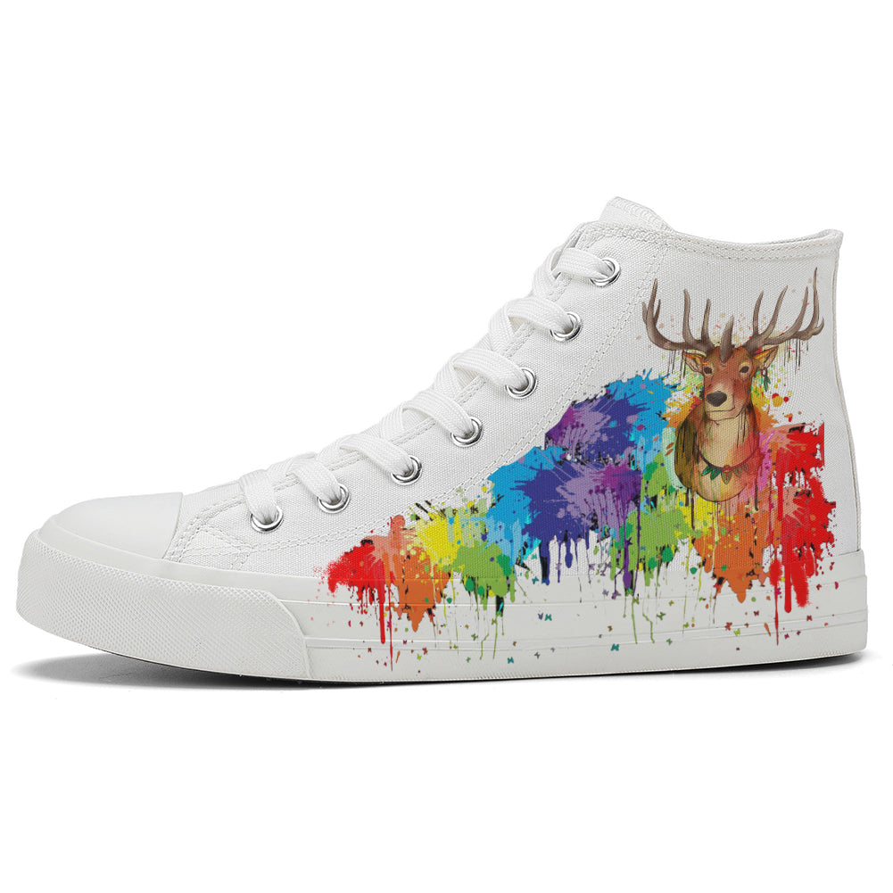 Colorful Splatter Deer High Top Canvas Shoes