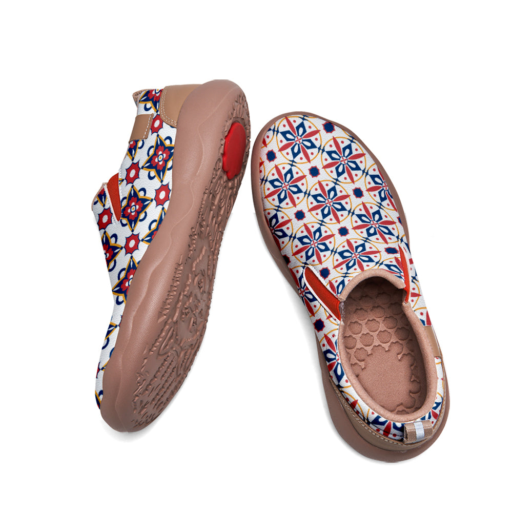 Blue Red Tile Pattern Slip On