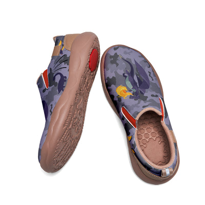 Purple Camouflage Fire Breathing Dinosaur Slip On