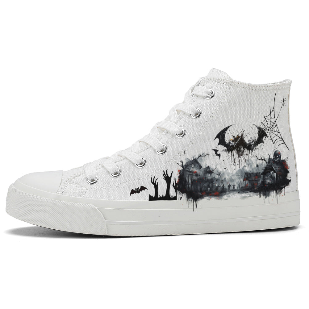 Halloween Ghost Bat High Top Canvas Shoes