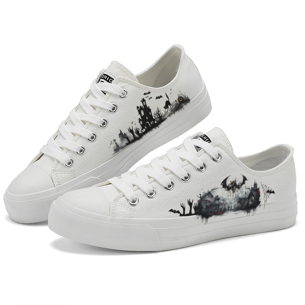 Halloween Ghost Bat Low Top Canvas Shoes