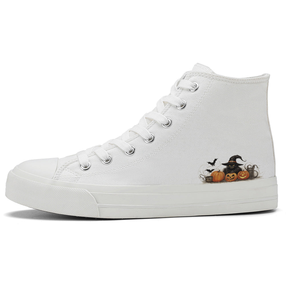 Halloween Black Cat Pumpkin High Top Canvas Shoes