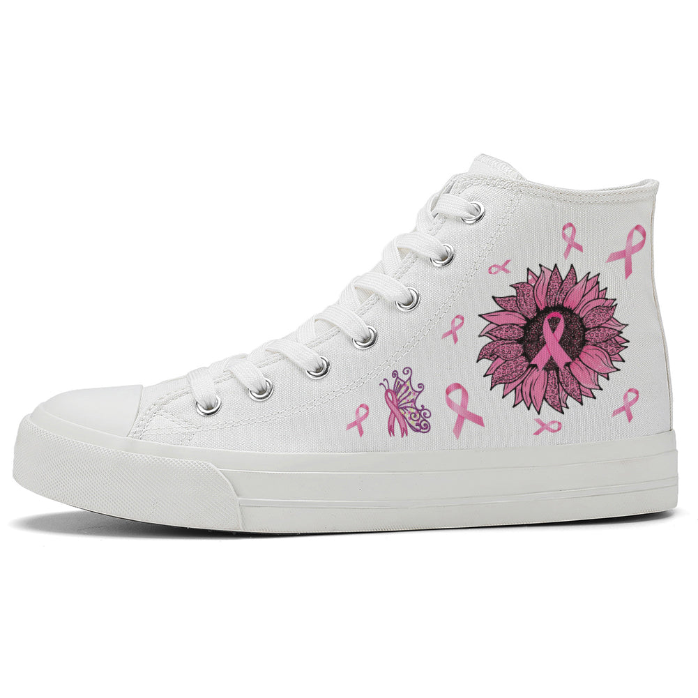 Flower Breast Cancer High Top Canvas Shoes