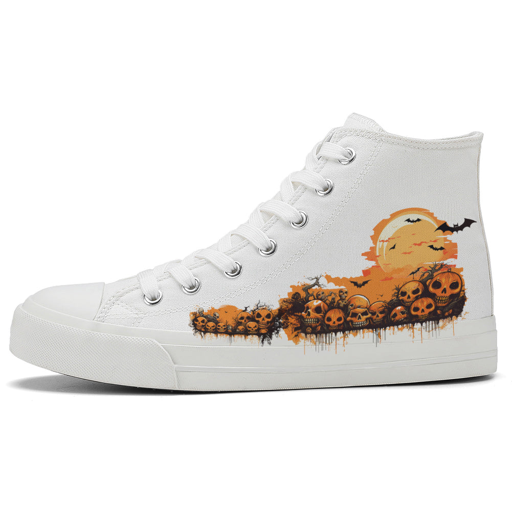 Halloween Pumpkin Skull High Top Canvas Shoes