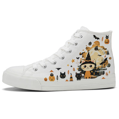 Halloween Black Cat High Top Canvas Shoes