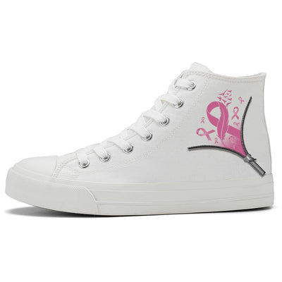 Zipper Breast Cancer High Top Canvas Shoes