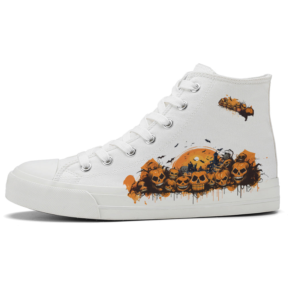 Halloween Pumpkin Skull High Top Canvas Shoes