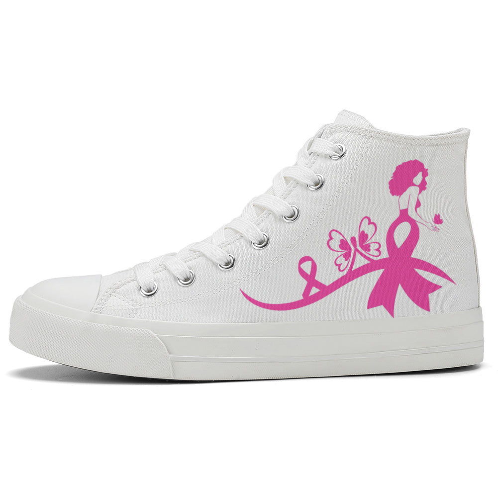 Butterfly Breast Cancer High Top Canvas Shoes