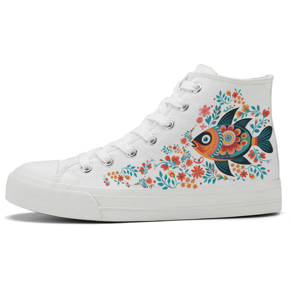 Floral Fish High Top Canvas Shoes