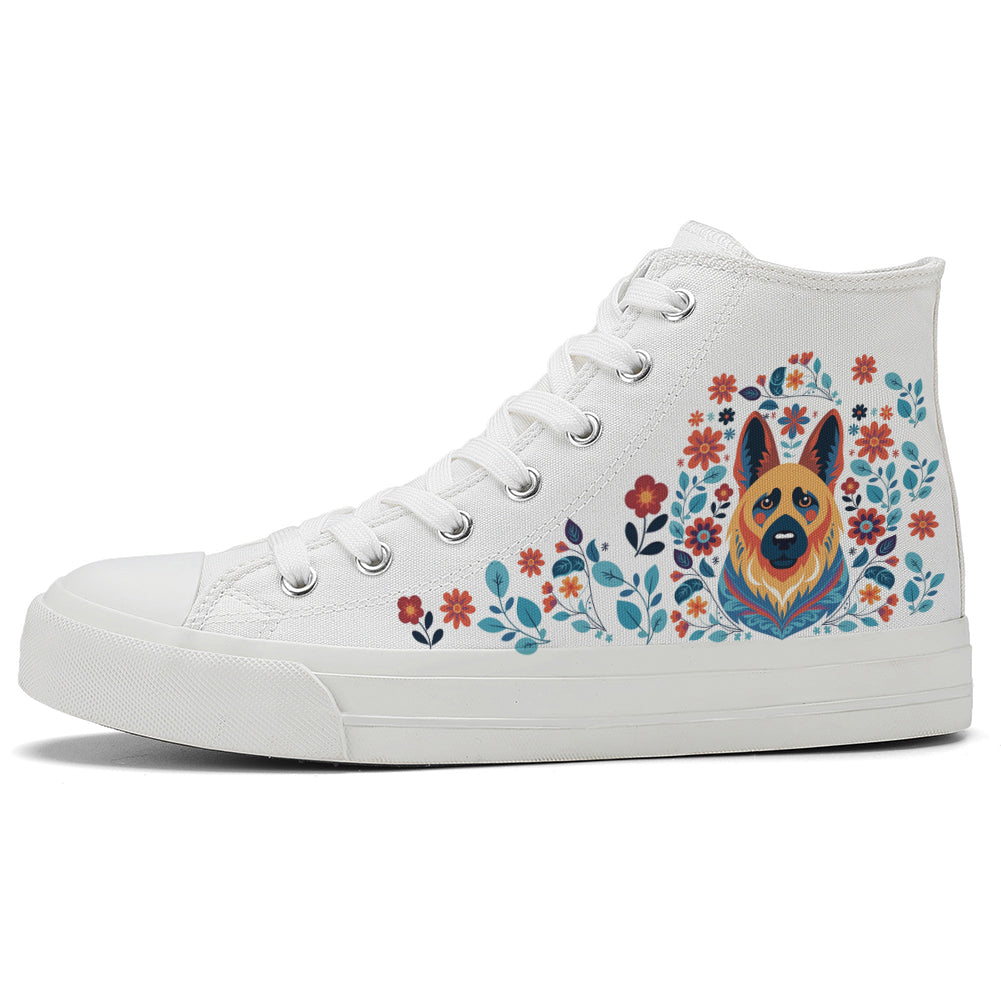 Floral German Shepherd High Top Canvas Shoes