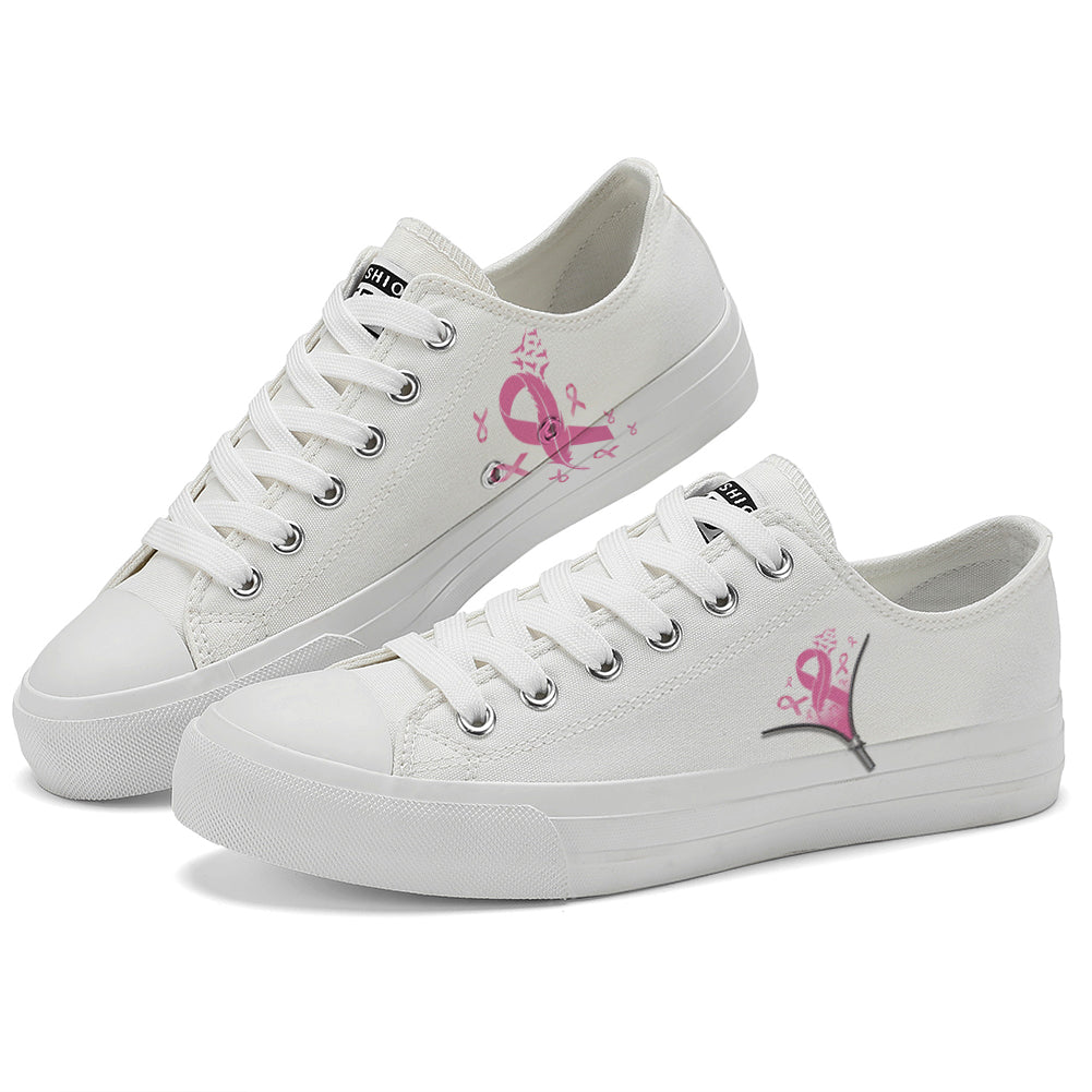 Zipper Breast Cancer Low Top Canvas Shoes