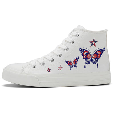 Butterfly American Flag High Top Canvas Shoes