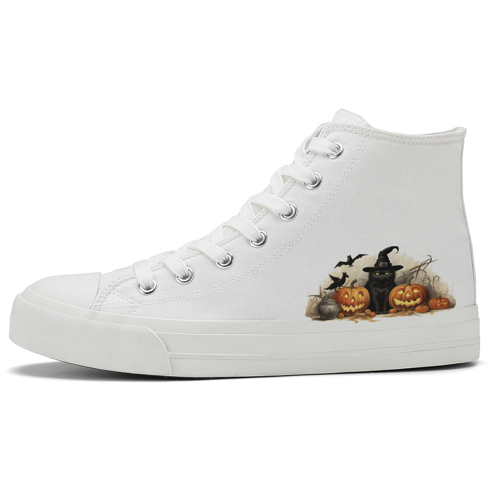 Halloween Black Cat Pumpkin High Top Canvas Shoes