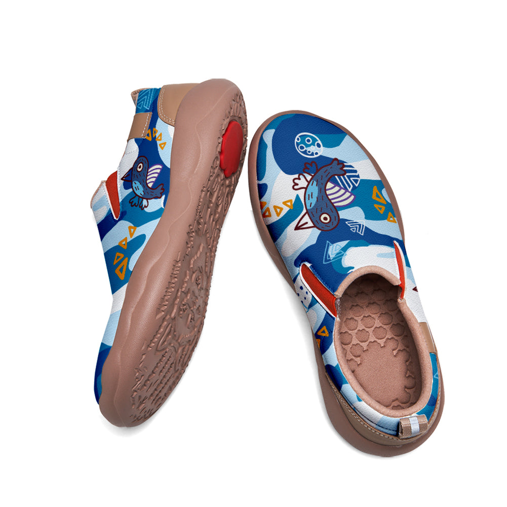 Blue Camouflage Bird Slip On