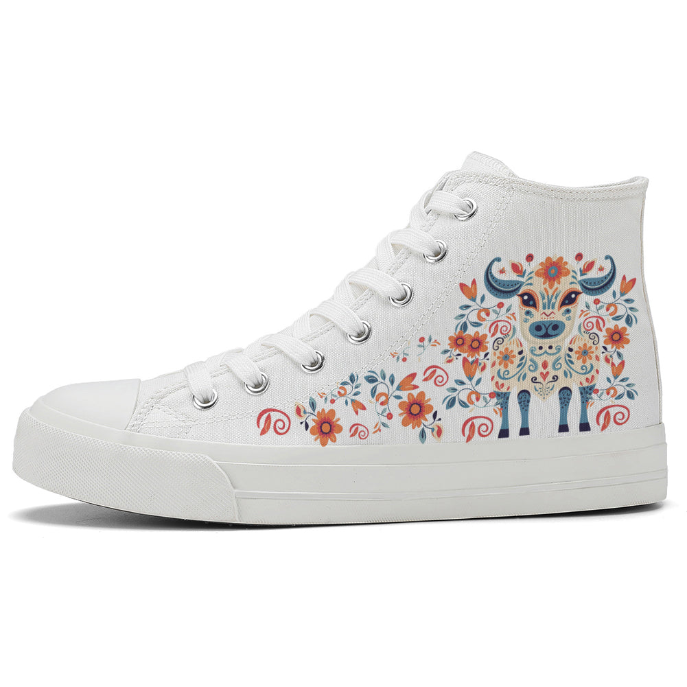 Floral Cattle High Top Canvas Shoes