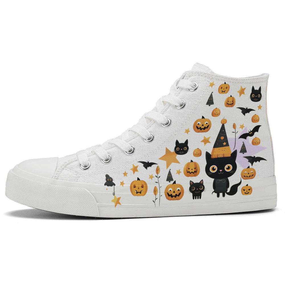 Halloween Black Cat High Top Canvas Shoes