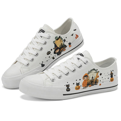 Halloween Castle Witch Kids Low Top Canvas Shoes