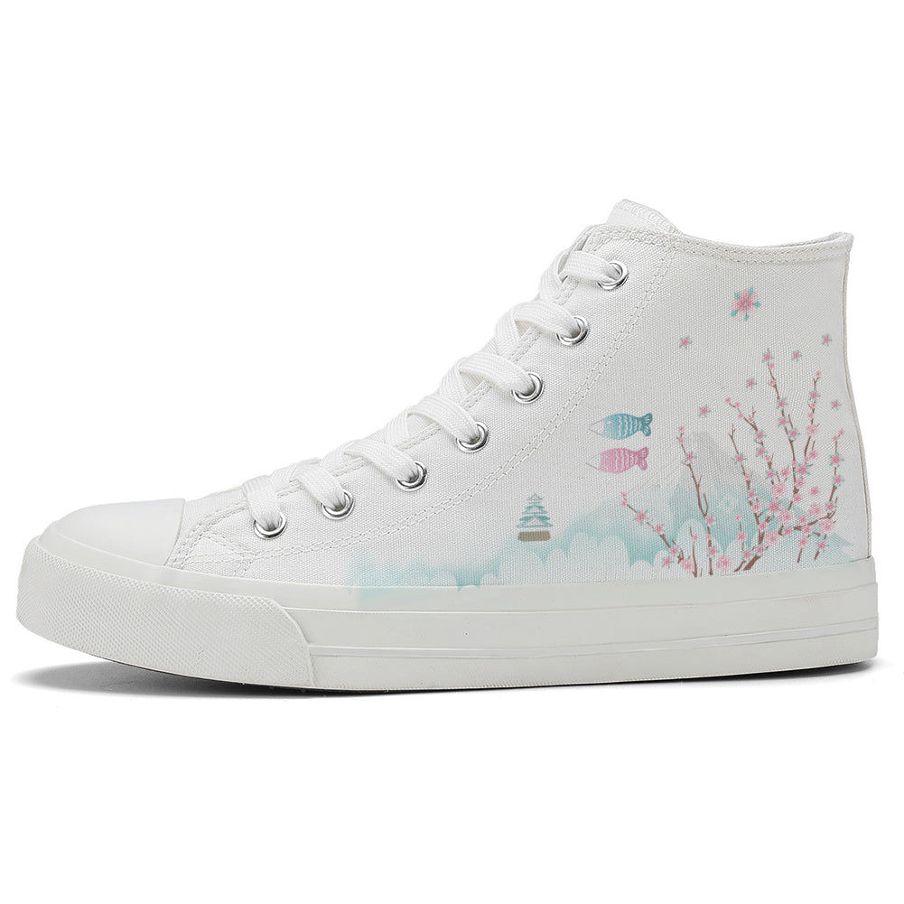 Japanese Style Cherry Blossoms High Top Canvas Shoes