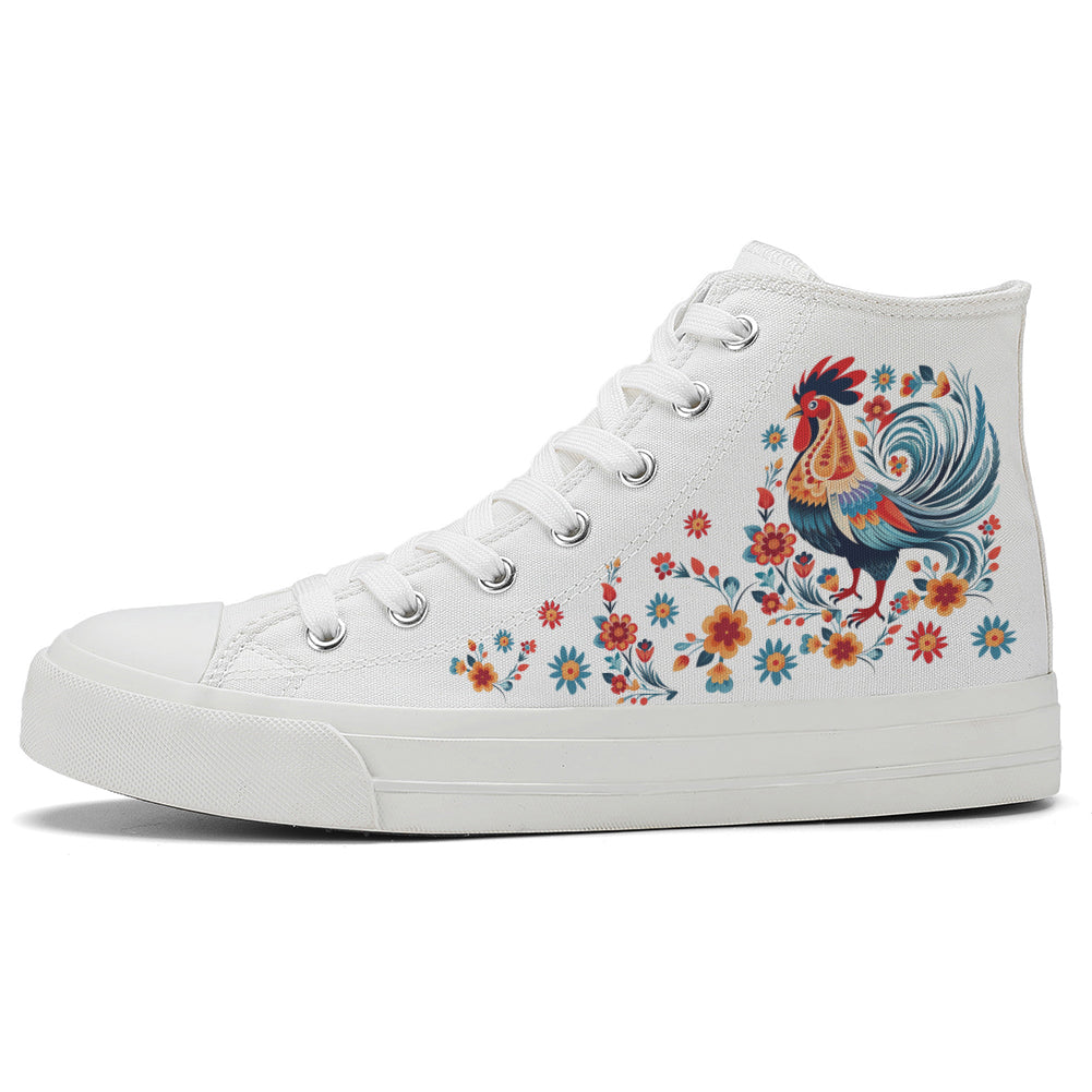 Floral Rooster High Top Canvas Shoes