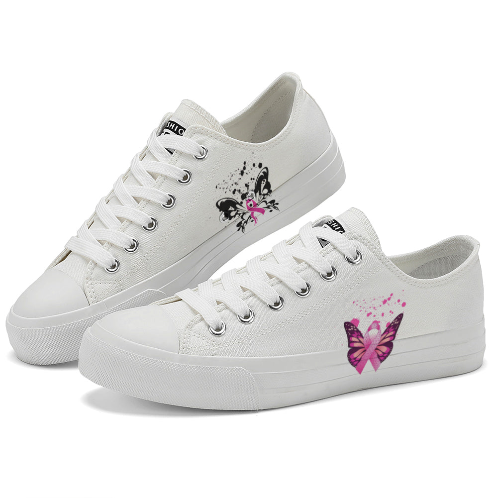 Butterfly Breast Cancer Low Top Canvas Shoes