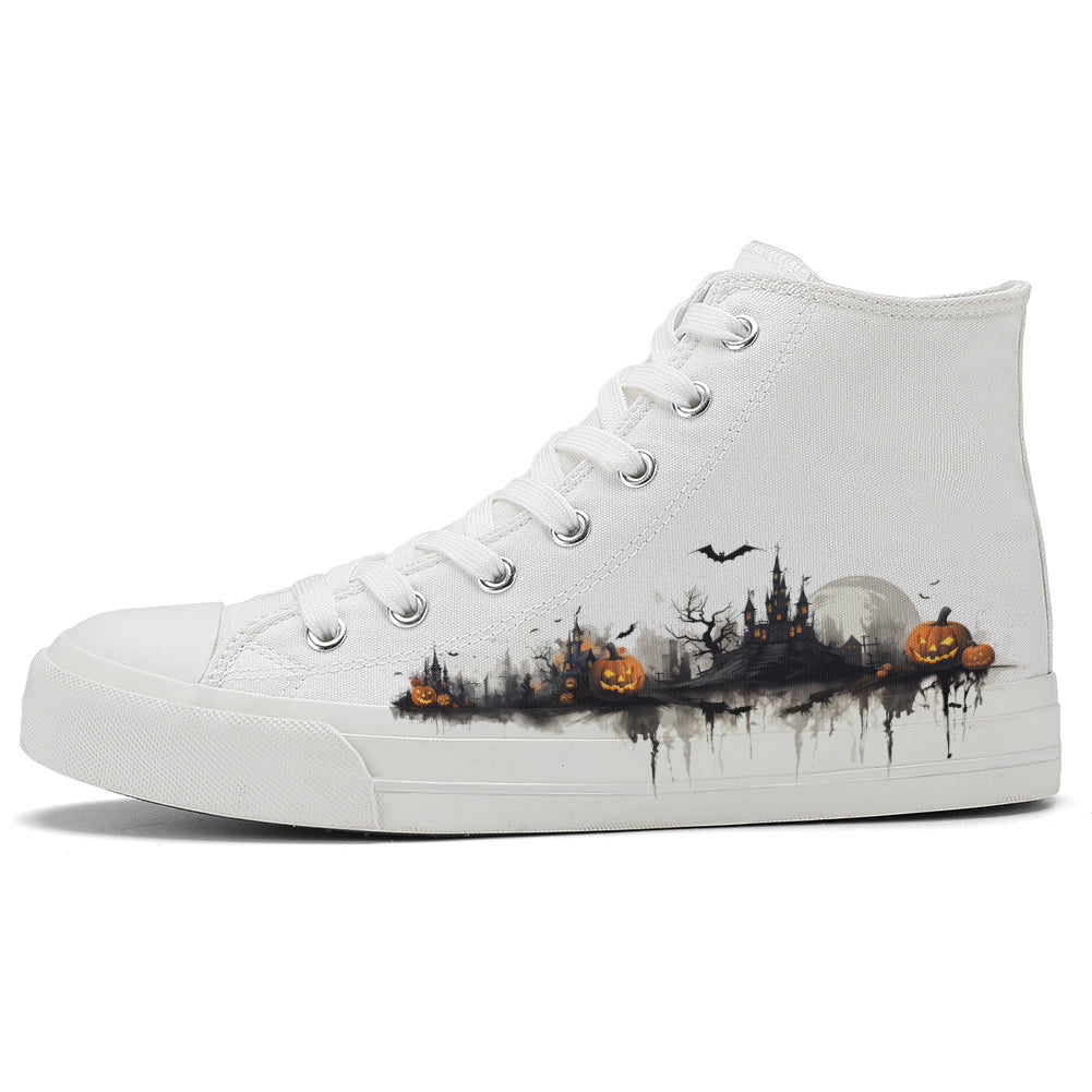 Halloween Ink Painting Pumpkin High Top Canvas Shoes