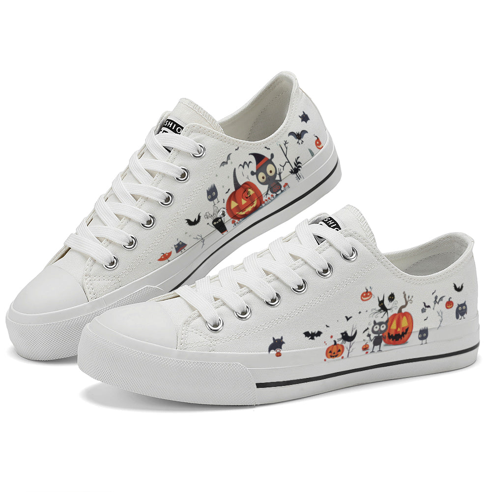 Halloween Pumpkin Kids Low Top Canvas Shoes