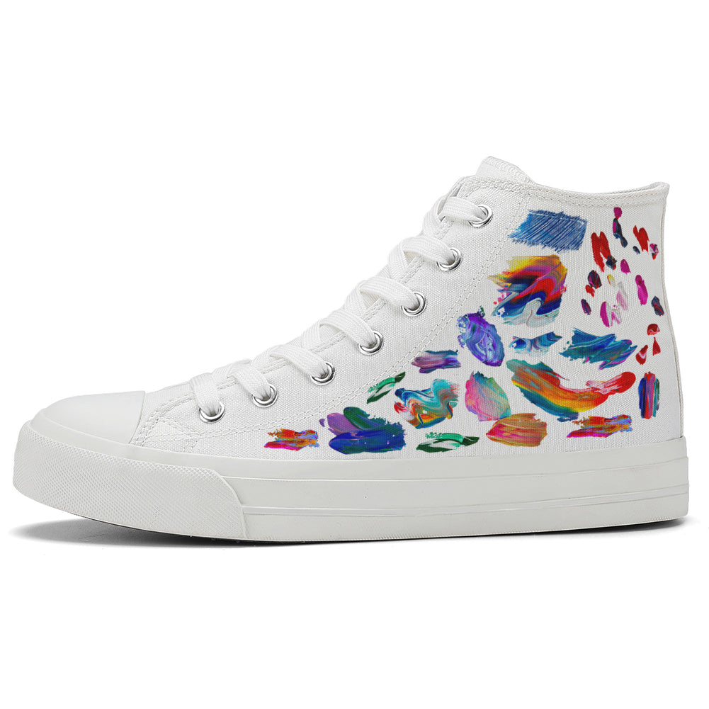 Oil Paint Strokes High Top Canvas Shoes