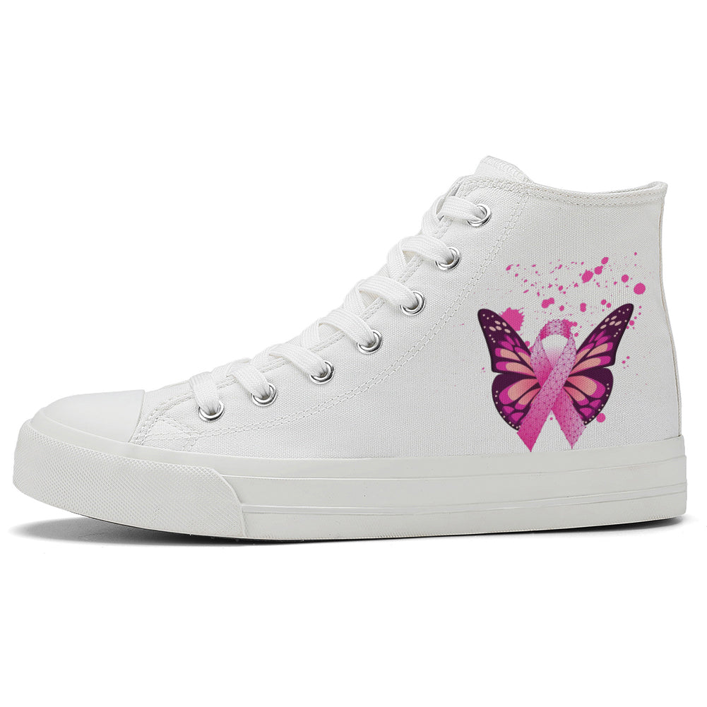 Butterfly Breast Cancer High Top Canvas Shoes