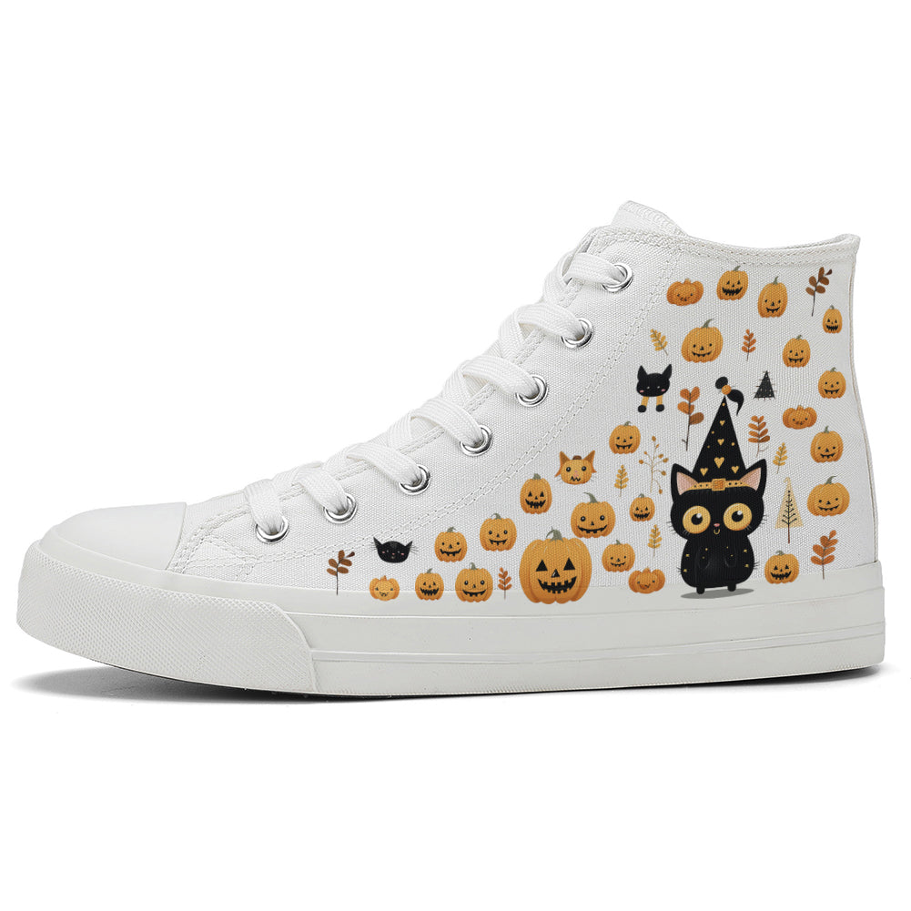 Halloween Black Cat High Top Canvas Shoes