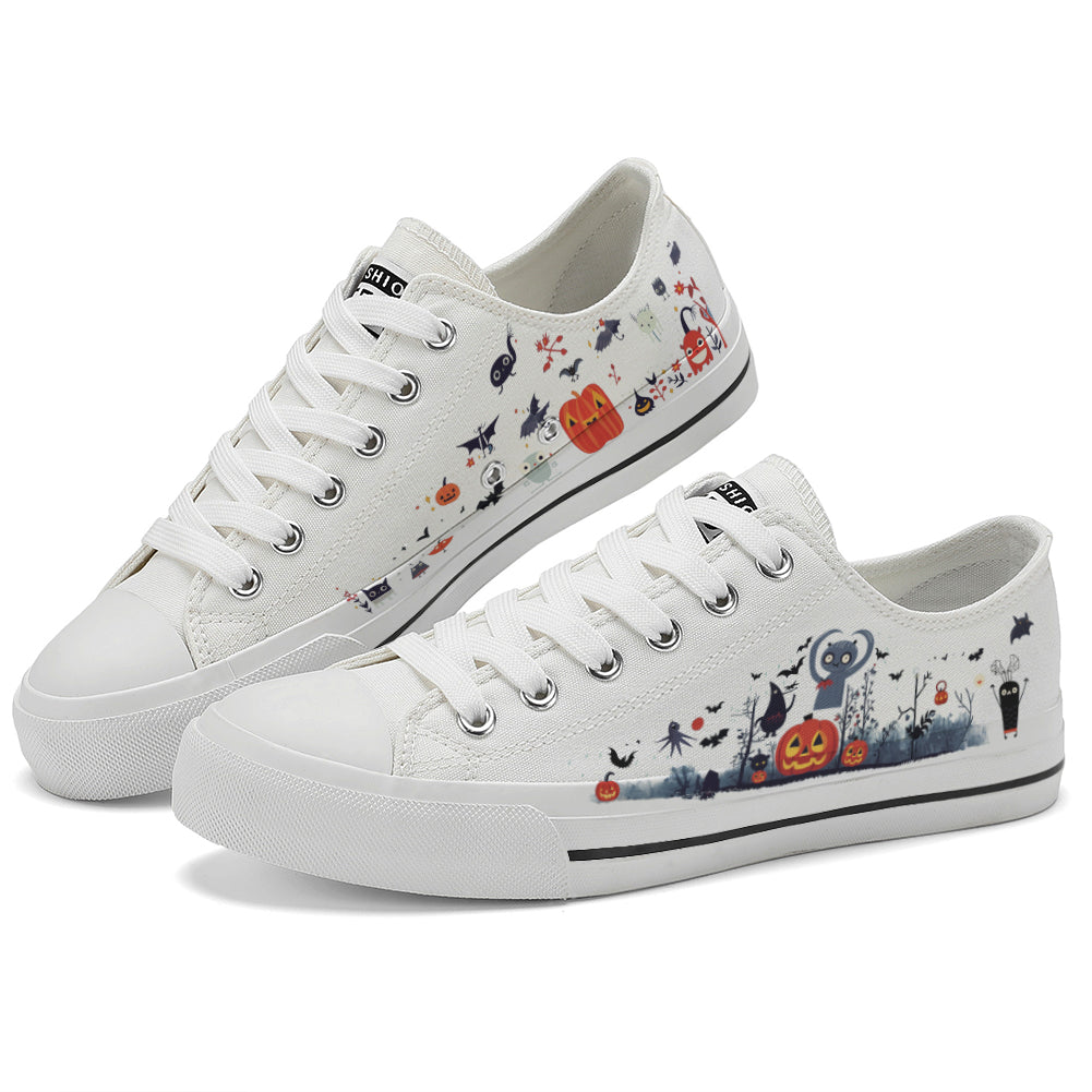 Halloween Pumpkin Kids Low Top Canvas Shoes