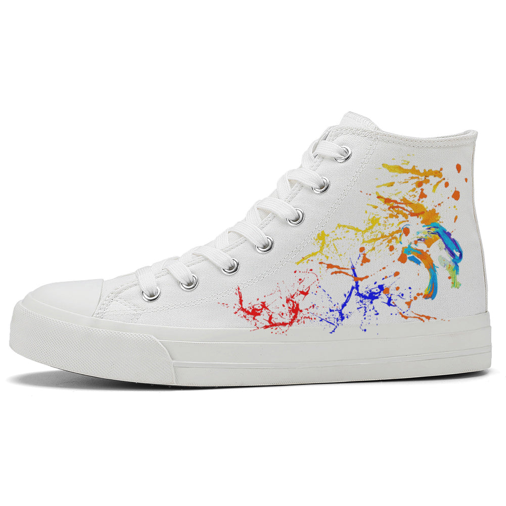 Colorful Splatter Oil Painting High Top Canvas Shoes