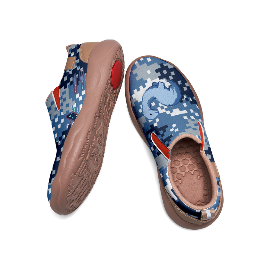 Blue Pixel Camouflage Dinosaur Slip On