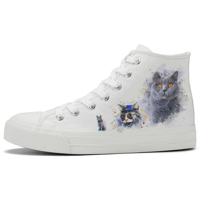 Watercolor Cat High Top Canvas Shoes