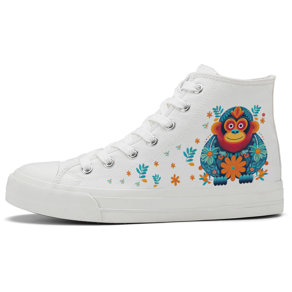 Floral Monkey High Top Canvas Shoes